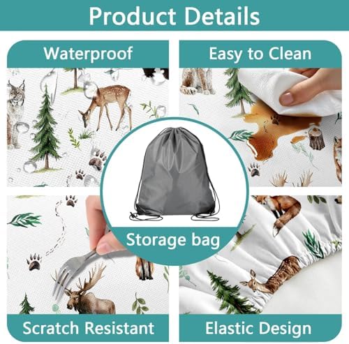 Picnic Table Cover with Bench Covers, Camping Essentials, Funny Rustic Woodland Animals Dear Beer Fox Table Cover Waterproof Fitted Tablecloth Cover with Elastic Edge for Outdoor 3 PCS 30x96 Inch - Image 6