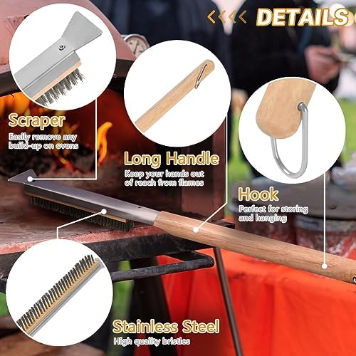 Aolso Pizza Oven Brush, 26" Brush and Stainless Steel Scraper for Pizza Stone, BBQ Grill Cleaning Brush Non Scratch Heat Proof Stainless Steel Bristles with Screwdriver for Pizza Oven Accessories - Image 3