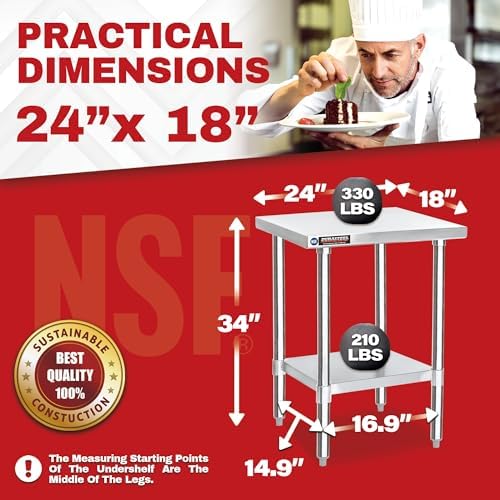 DuraSteel 24x18 Small Stainless Steel Table - NSF Metal Food Prep Commercial Kitchen Workt able - Side Mixer Stand with Under Shelf - For Laundry Room, Kitchen, Outdoor Grill, Small Spaces - Image 2