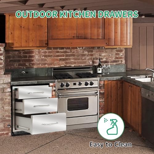 Outdoor Kitchen Drawers 18" W x 21" H x 23" D Stainless Steel Triple Drawers with Ergonomic Handle for BBQ Island, Patio Grill Station & Outdoor Kitchen Cabinets - Image 5