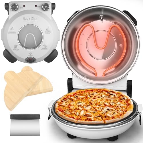 Baker's Friend Electric Pizza Oven Indoor Countertop, 12 Inch Maker Machine for Home, Cooker & Grill, Premium Glazed Ceramic Stone Oven, Creamy White by Baker%27s+Friend