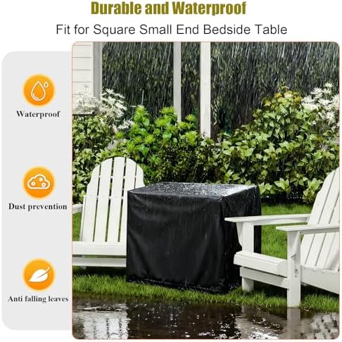 End Tables Cover, Waterproof Sun Dust Protection with Drawstring, Fits Square Small End Bedside Table, Deck Balcony Furniture Protector, Black-14.8"D x 11"W x 30"H - Image 3