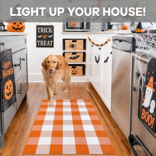IOHOUZE Fall Buffalo Plaid Door Mat 27.5x43, Washable, Orange White - Image 3