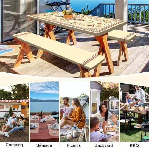 Picnic Table and Bench Cover Set, Waterproof Fitted Elastic Cloth - Image 6