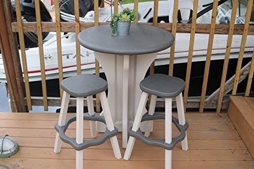 Patio Table Set with Two Barstools - Warm Grey Base with Deep Grey Accents - Perfect for Patio and Outdoor Spaces. Hardware Free Easy Assembly. Proudly Made in USA - Image 2