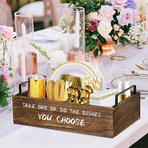 Ameuphercy Paper Plate Holders Utensil Caddy for Kitchen Counter,Wood Paper Plate Organizer Utensil Holder Organizer for Kitchen Accessories,Silverware Caddy Disposable Dish Holder for Party - Image 5