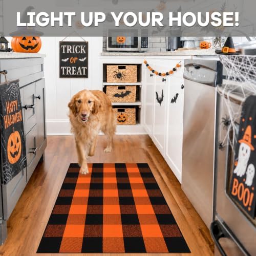 IOHOUZE Fall Buffalo Plaid Door Mat 27.5x43, Washable, Black Orange - Image 3