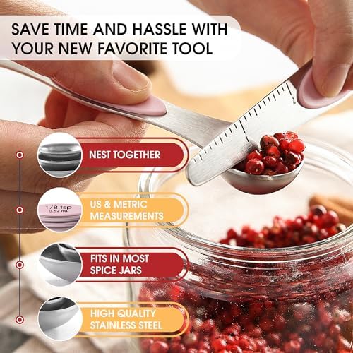 Spring Chef Stainless Steel 8 Magnetic Measuring Spoons Set, Pink Lemonade - Image 2
