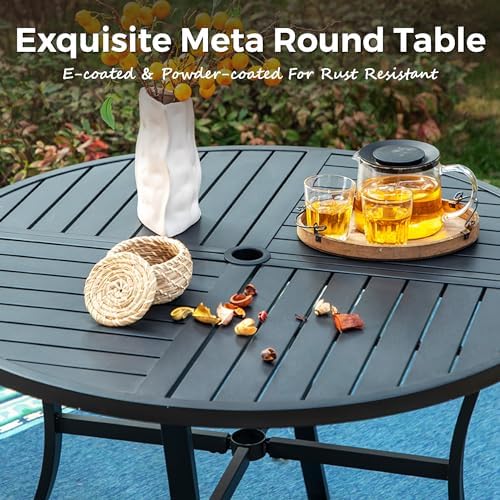 MIXPATIO 5pc Patio Dining Set, 42" Round Table, Textilene Chairs, Grey - Image 2