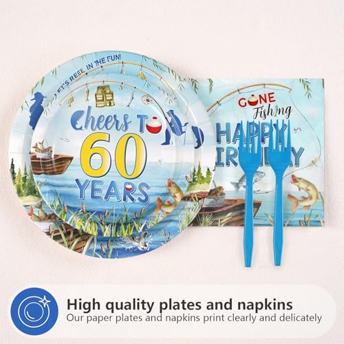 96Pcs Fishing 60th Birthday Party Decorations, Serves 24 - Image 2