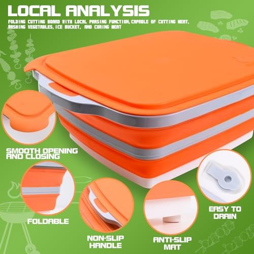 Collapsible BBQ Prep Tub with Lid & Cutting Board, 8L Meat Marinating Basin - Image 5