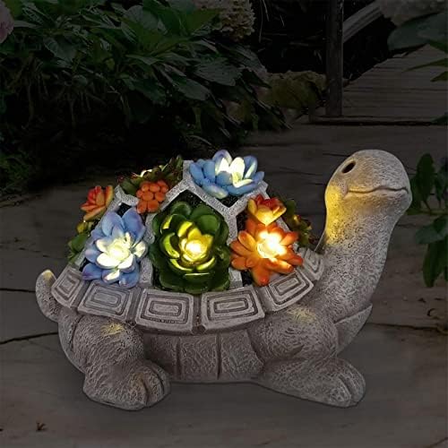 Nacome Solar Turtle Garden Statue - Succulent & 7 LED Lights, Outdoor Decor by Nacome