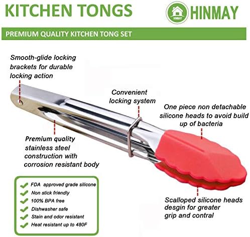 HINMAY 7-Inch Mini Tongs with Silicone Tips, Set of 3 (Green Red Blue) - Image 2