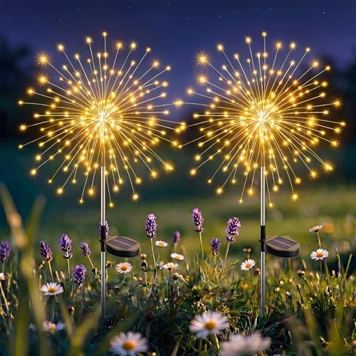 btfarm 2 Pack Solar Garden Lights Outdoor, 8 Modes Firework Lights Outside by btfarmdecorativelighting