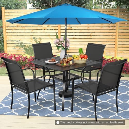 Incbruce 6 Pieces Patio Dining Set with Sky Blue Umbrella, Outdoor Dining Set of 4 Textilene Chairs and Square Table with Umbrella Hole for Backyard, Garden, and Poolside (Black) - Image 3