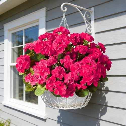 Fake Outdoor Flowers, 4 Pcs Artificial Flowers For Outdoors, Rose Red Artificial Geraniums Plastic Flowers, Fake Plant For Outside, Silk Faux Flowers For Outdoor Planters UV Resistant For Front Porch - Image 5
