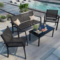 Shintenchi 4 Pieces Patio Furniture Set All Weather Textile Fabric Outdoor Conversation Set, with Glass Coffee Table, Loveseat, 2 Single Chairs for Home, Garden, Lawn, Porch（Black） by Shintenchi%7CFurnitureMadeforRealLife