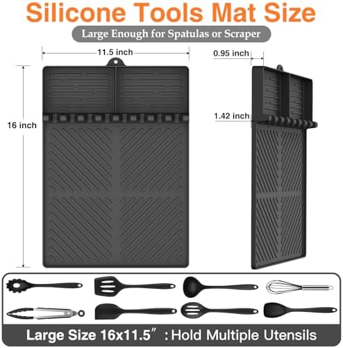 Silicone Griddle Tools Mat for Blackstone, Griddle Accessories Side Shelf Mat Grill Pad for Outdoor Grill Kitchen Counter Spatula Silicone Mat with Drip Pad (Black) - Image 3