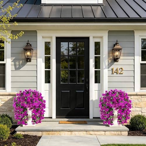 Faux Bougainvillea Artificial Flowers Plants for Outdoors Outside Decoration, 2 pcs Purple Fake Flowers UV Resistant Look Real Silk Long Trailing Vines for Front Door Porch Planter Urn Patio Garden - Image 3