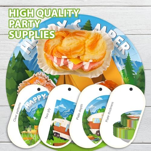 168 Pcs Happy Camper Party Decorations Camping Plate, Serves 24 - Image 3
