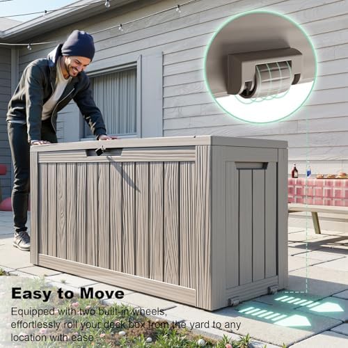 DRATO 90 Gallon Deck Boxes Outdoor Waterproof, Resin Large Lockable Storage Box with Lid, Outdoor Storage Bench Patio Cushions Furniture, Garden Tools, Pool Accessories (Grey, 90 Gallon) - Image 3