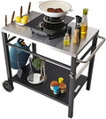 VEVOR Outdoor Grill Dining Cart with Double-Shelf, BBQ Movable Food Prep Table, Multifunctional Stainless Steel Table Top, Portable Modular Carts for Pizza Oven, Worktable with 2 Wheels, Carry Handle by VEVOR