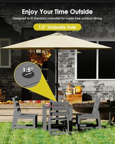 GREENVINES 5PCS Patio Dining Set, HDPE Square Table & 4 Side Chairs, Gray - Image 6