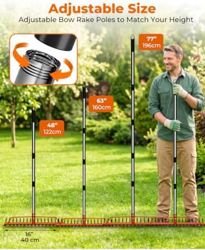 77'' Bow Rake for Soil Leveling, 17 Tines Heavy-Duty Garden Rakes - Image 2