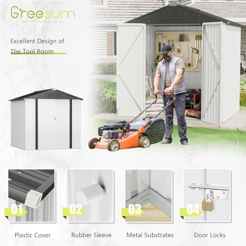 Greesum 6x4FT Outdoor Storage Shed, Utility Tool Shed, White - Image 6