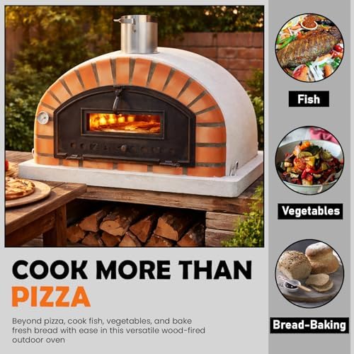 Authentic Pizza Ovens Pizzaioli Traditional Brick Premium Wood-Fired Pizza Oven, Handmade in Portugal, Triple-Insulated, Drop-Down Door, Viewing Window, Thermometer & Baking Dish Included - Image 4