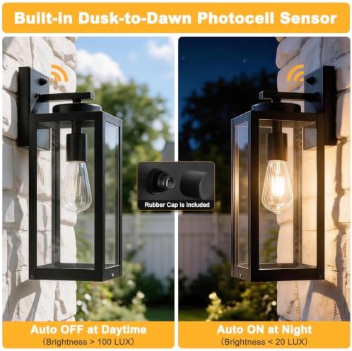 16" Enclosed Dusk to Dawn Outdoor Light Fixture, Modern Outside Porch Light - Image 3