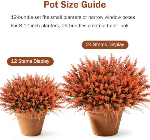 12 Bundles Fall Faux Outdoor Plants, UV Resistant Artificial Fake Lavender with Monkey Grass, Realistic Faux Lavender Greenery Shrubs for Patio Porch Yard Garden Pathway Window Box Fall Home Decor - Image 2