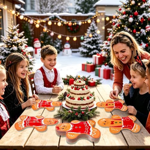 FOIMAS 50pcs Christmas Paper Plates, 10 Inch Gingerbread Man Plates Disposable Christmas Dessert Plate Tableware Party Plate for Xmas Party Supplies Winter Holiday Birthday Kitchen Table Decoration - Image 6