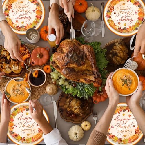 20 Pcs Happy Thanksgiving Party Disposable Paper Plates Fall Themed 9 Inch Round Dinner Plates for Autumn Party Decorations (Autumn Harvest Crops) - Image 3