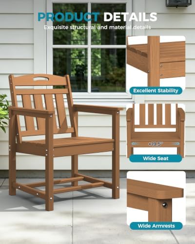Ciokea HDPE Outdoor Patio Dining Chairs Set of 2, All-Weather, Teak - Image 5
