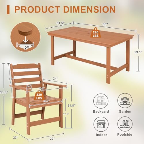FUNBERRY Outdoor Dining Set, HDPE 7 Piece Dining Table Set with Chairs - Image 7