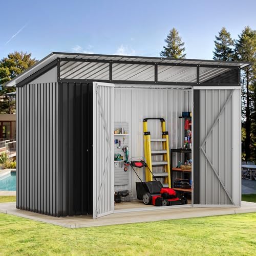 DWVO 9x4 FT Outdoor Storage Shed, Metal w/Lock & Windows - Dark Gray - Image 3