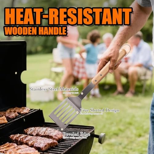 3Pack Barbecue Tool Sets,HONSHEN Heavy Duty Stainless Steel Lifting Ring and Wooden Handles BBQ Tool Sets,Grill Accessories,Grilling Spatula,Fork,Tongs for Outdoor Grill Cooking (BBQ Tools Set-LR-3P) - Image 4