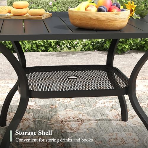 Outdoor Dining Table with Adjustable Umbrella Hole, 37.8" All-Weather Square Patio Dining Table for 4, Metal Patio Table for Garden Lawn Porch Deck Yard, Black - Image 6