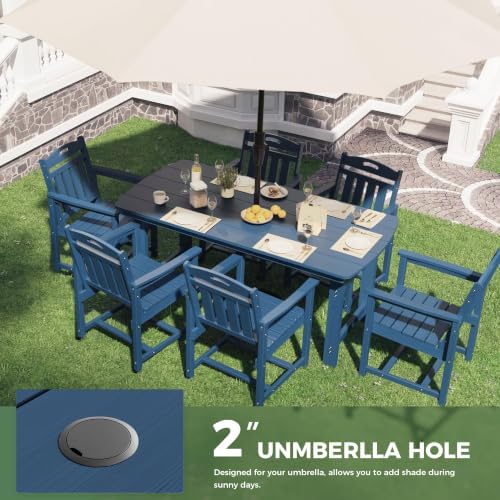 HDPE Outdoor Patio Dining Table with 2" Umbrella Hole, Navy Blue - Image 6