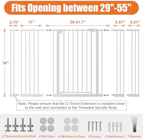 keny 36" Extra Tall Baby Gate for Stairs, 29"-55" Wide Auto Close Dog Gate - Image 6