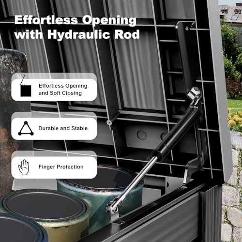 180 Gallon Waterproof Outdoor Storage Box, UV Resistant Resin Deck Box with Hydraulic Rod for Reinforced Stability, Perfect for Patio, Garden, and Pool（Black，180 Gallon） - Image 3