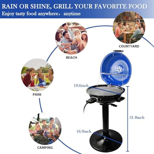 Electric Grill, Techwood Indoor/Outdoor Electric BBQ Grill, 1600W Portable Removable Stand Grill with Adjustable Heat & Drip Tray, Double Layer Design for Party, Patio & Backyard (Blue) - Image 5
