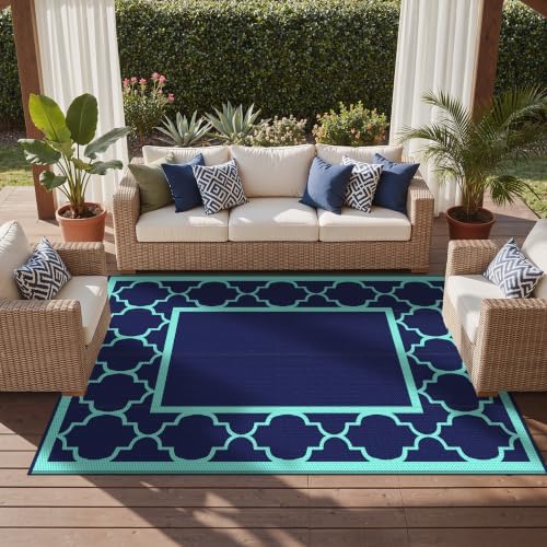 GENIMO Outdoor Rug, Waterproof Plastic Rugs for Patio, 8'x10' Blue Green - Image 5