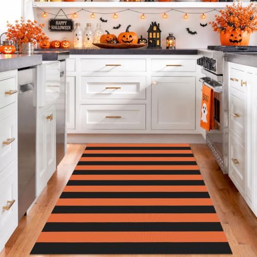 IOHOUZE Fall Striped Outdoor Rug 4x6, Washable Porch, Orange Black - Image 2
