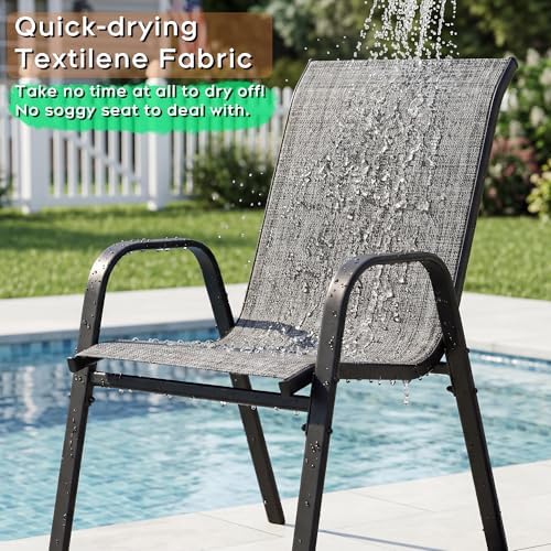 Outdoor Dining Set for 4, Metal Table and Stackable Chairs - Image 5