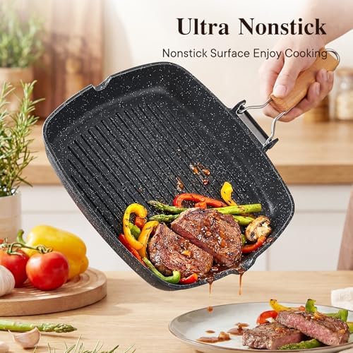 GiPP 11 Inch Nonstick Grill Pan with Folding Handle,Square Grill Skillet - Image 5