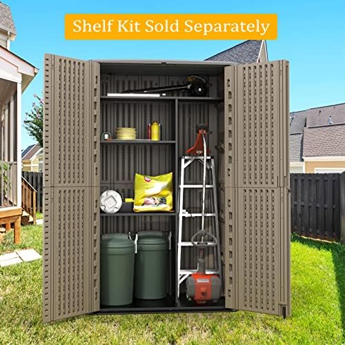 HOMSPARK Storage Shed Weather Resistance, Multi-Purpose Outdoor Storage Cabinet Waterproof, Outdoor Storage Cabinet for Garbage Cans, Lawnmower, Garden Accessories (Coffee, Tall shed-53 cu ft) - Image 3