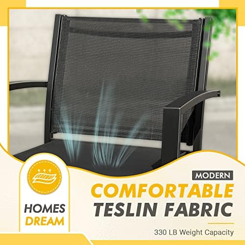 Greesum 3 Pieces Patio Furniture Outdoor Bistro Set Textilene Fabric Chairs for Lawn, Garden, Balcony, Poolside with A Glass Coffee Table, Black - Image 5