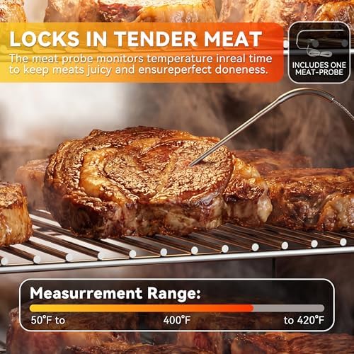 Electric Pellet Smoker with Rainproof Cover & Meat Probe, Vertical Pellet Smoker Grill with LED Display Temperature Control, 616 Sq.in, 4-Rack for Ribs, Brisket, Chicken - Image 5